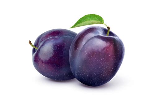 Premium Photo | Pair of purple Plums with leaf isolated on white ...