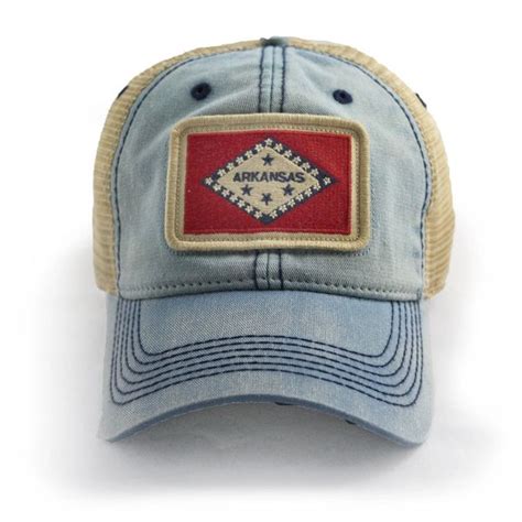 Arkansas Flag Patch Trucker Hat, Americana Blue | S.L. Revival Co - Americana Clothing/State ...