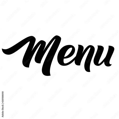 Menu hand lettering, brush calligraphy isolated on white background. Handwritten type design ...