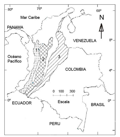 2 Cordilleras de Colombia.1: Cordillera Occidental; 2: Cordillera ...