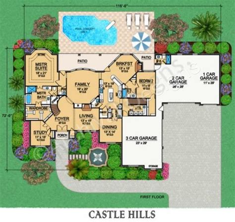 Castle Hill House Plan | Large house plans, House plans, House on a hill