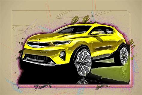 Drawing Kia Stonic Concepts Cars Crossovers Korean Colorful Abstract Artwork Mixed Media ...