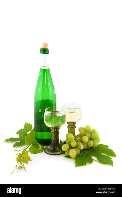 German white wine with grapes and glasses Stock Photo - Alamy