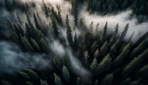 Premium AI Image | A forest with a foggy sky and a forest with a forest ...