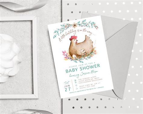 Chicken Baby Shower Invitation Template Rustic Farmyard Baby | Etsy