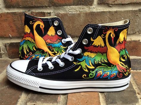 Hand Painted Custom Converse Shoes Rainbow Phoenix Bird | Etsy