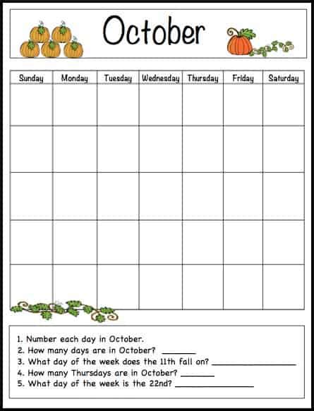 October Learning Calendar Template for Kids (Free Printable) - Buggy and Buddy