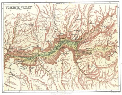 Yosemite Valley Map, Yosemite National Park Map, Yosemite Art, National Parks Map, California ...