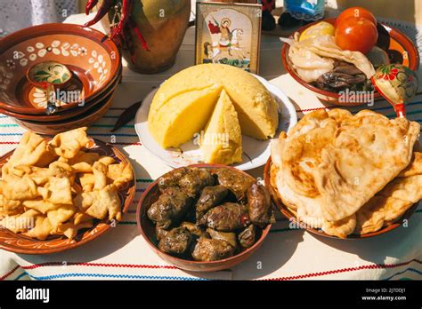 Traditional dishes of Gagauz cuisine at the Hederlez festival in in ...