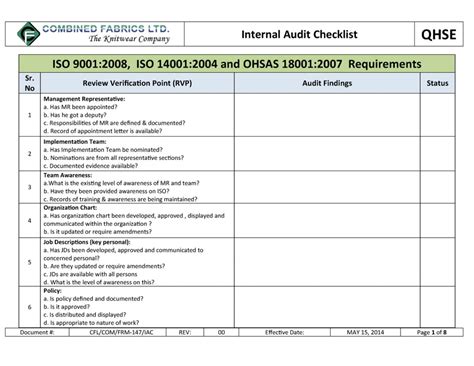 Hr Audit Checklist Template Word Sample | Checklist template, Internal audit, Financial checklist