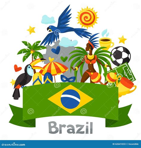 Brazil Background With Stylized Objects And Cartoon Vector ...