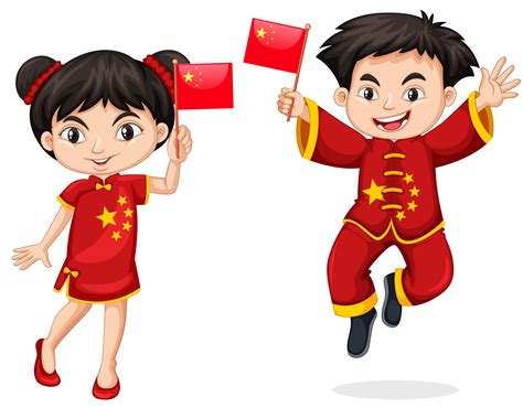 Chinese kids holding flag 684555 Vector Art at Vecteezy