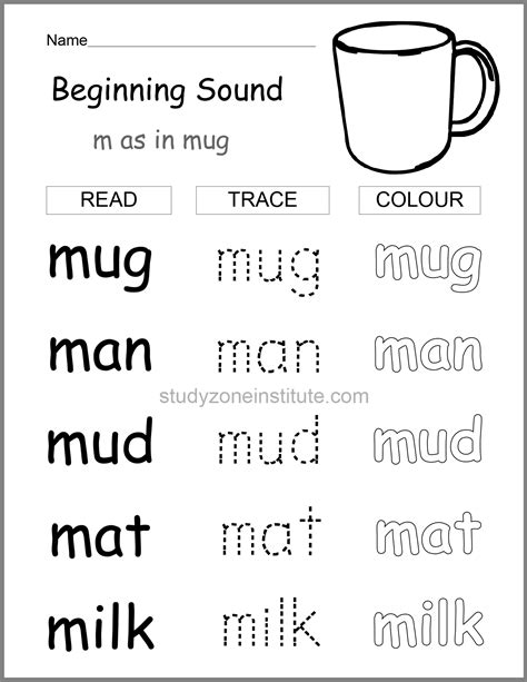 Beginning sound m worksheet - Study Zone Institute