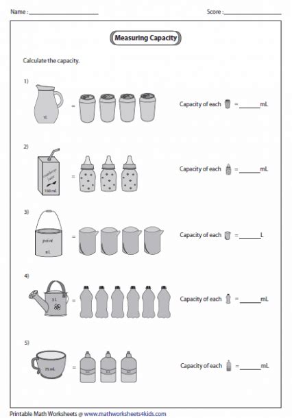 Measuring Liquids Worksheets Elementary