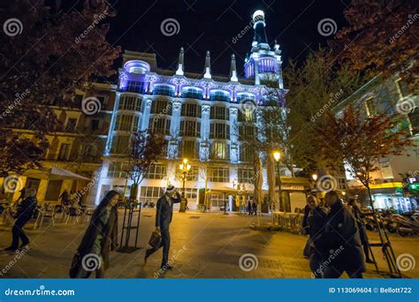 Nightlife in the Streets of Downtown Madrid, Plaza De Santa Ana ...