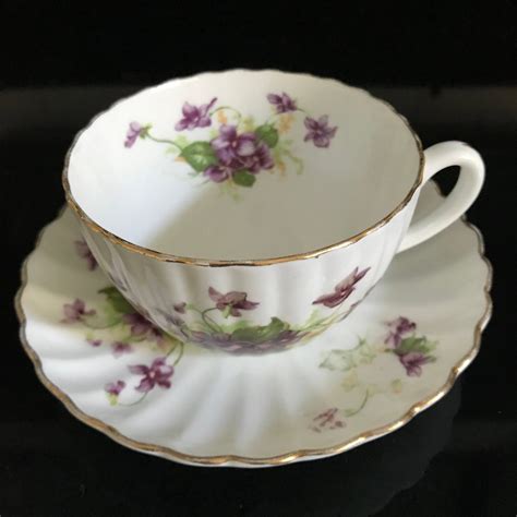 Vintage Tea cup and saucer Radfords England Fine bone china purple Violets heavily scalloped ...