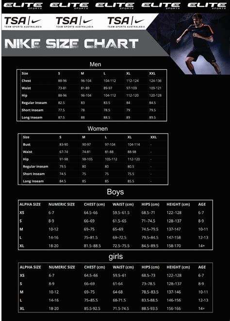 Sportswear Size Charts – Elite Sports