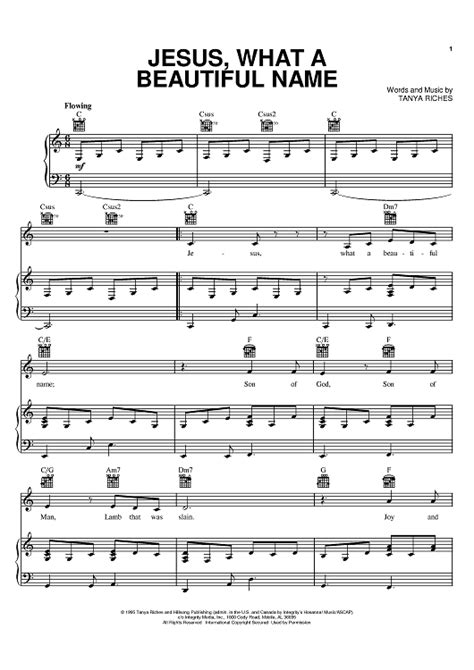 Jesus, What A Beautiful Name" Sheet Music by Tanya Riches for Piano/Vocal/Chords - Sheet Music Now