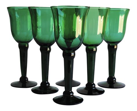 Vintage Emerald Green Wine Glasses - Set of 6 | Chairish