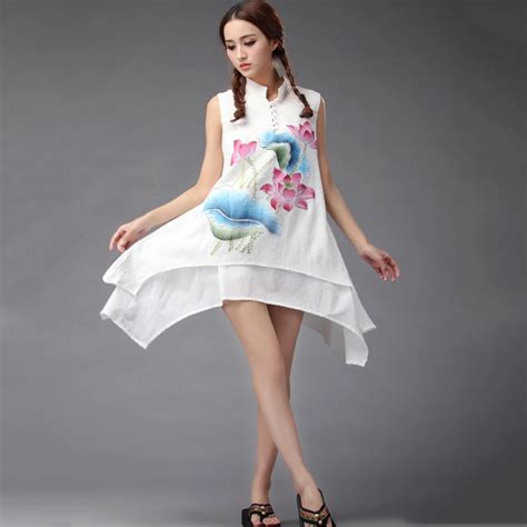 Chinese Style Print Dress Women Summer Casual Chiffon Dresses Fahion ...