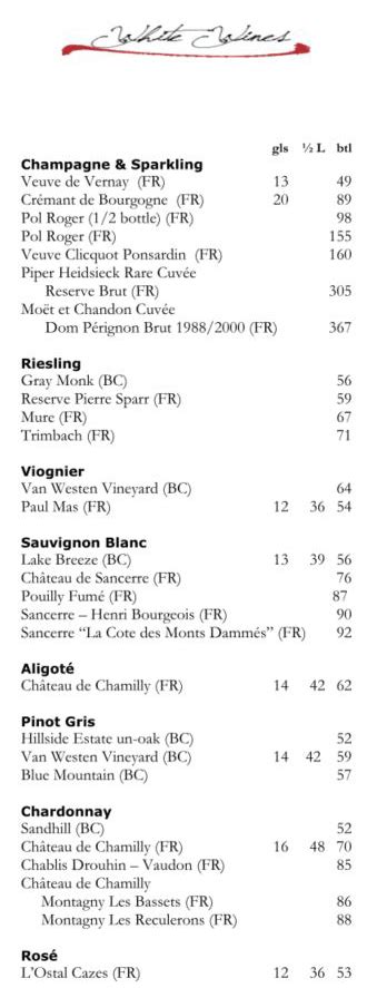 Wine List – The French Table