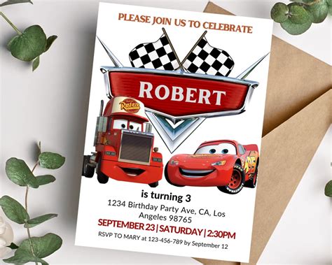 Cars Birthday Invitation, Mcqueen Cars Invite, Edit Yourself in Canva ...