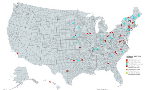 [OC] Birthplaces of US Presidents and VIce Presidents : r/MapPorn