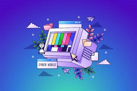 Free Vector | Linear gradient retro computer