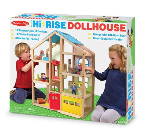 Amazon.com: Melissa & Doug Hi-Rise Dollhouse and Furniture Set: Toys & Games Wooden Dollhouse ...