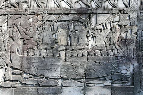 Naval battle between Cham and Khmer Bayon Angkor Thom, Angkor, Cambodia