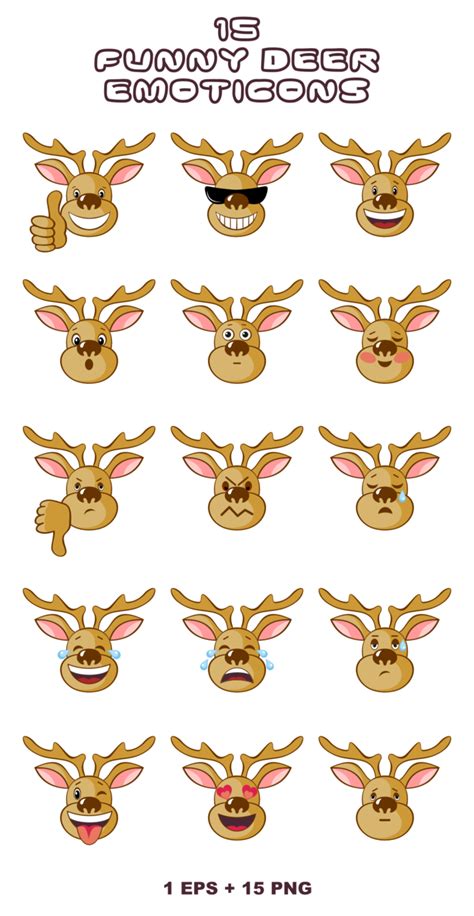 Funny Deer Emoji Vector Set (Graphic) by Olga Belova · Creative Fabrica