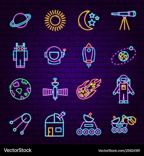 Space sign neon icons Royalty Free Vector Image