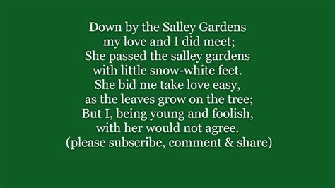 DOWN BY THE SALLEY GARDENS Yeats Lyrics Words text IRISH Oisin Yates Sally sing along music song ...