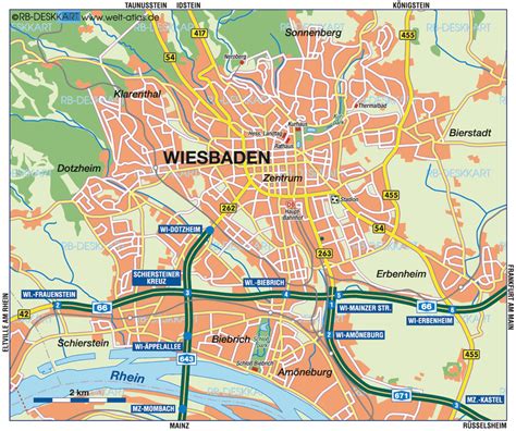 Map of Wiesbaden (City in Germany, Hesse) | Welt-Atlas.de