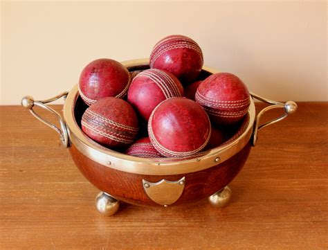 English Oak Silver Plate Mappin & Webb Trophy Bowl & Old Cricket Balls.