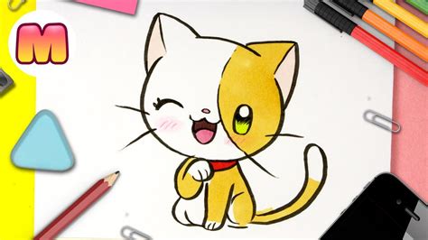 COMO DIBUJAR UN GATO KAWAII - Dibujos kawaii faciles - aprender a ...