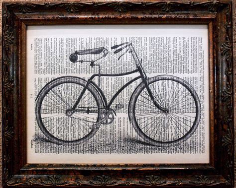 Antique Bike Art Print on Dictionary Book Page | Etsy