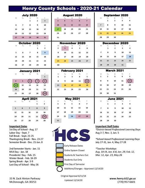 Henry County Schools Calendar Adjusted for Second Semester