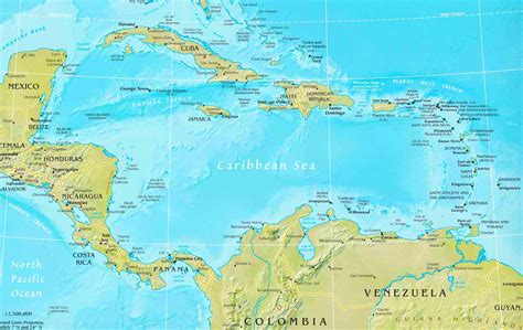 Caribbean Sea physical map - Ontheworldmap.com