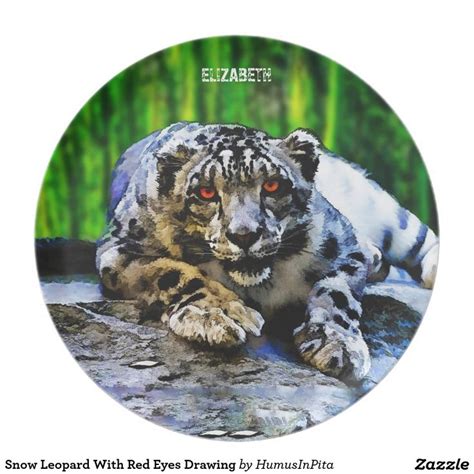 Snow Leopard With Red Eyes Drawing Plate | Snow leopard, Eye drawing ...