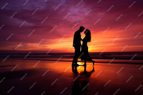 Premium AI Image | Beach Sunset Silhouette Romantic Couple Generative By Ai