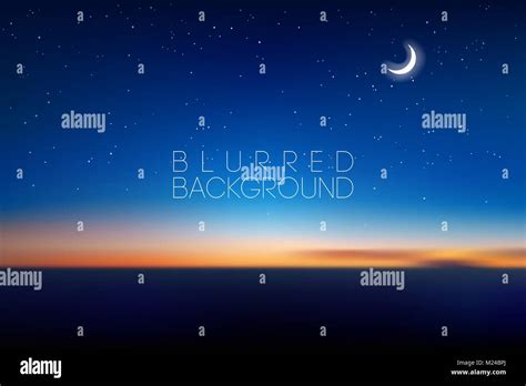horizontal wide blurred mountain night stars sky background - night colors with moon Stock ...