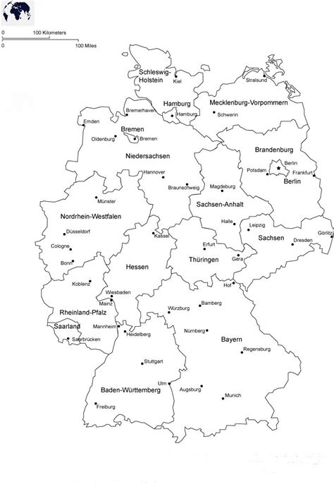 Printable Blank Germany Map with Outline Transparent Map PDF | Deutschland karte bundesländer ...