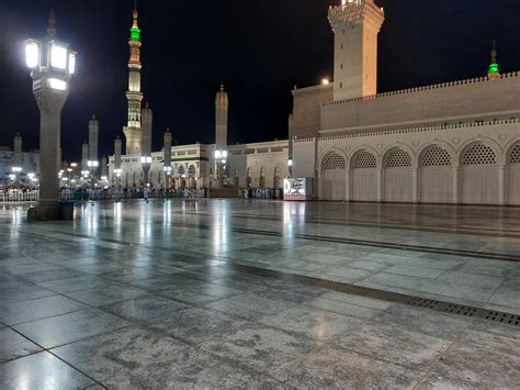 Medina, Saudi Arabia, Oct 2022 - Beautiful view of Masjid Al Nabawi Madinah in night lights ...