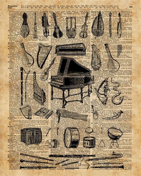 Vintage Classical Music Instruments Dictionary Painting by Kirsten ...