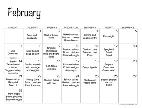 February meal plan - Family Food on the Table