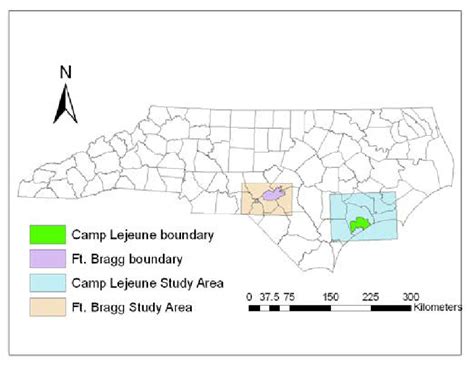 Fort Bragg, NC and Camp Lejeune, North Carolina study areas. | Download ...