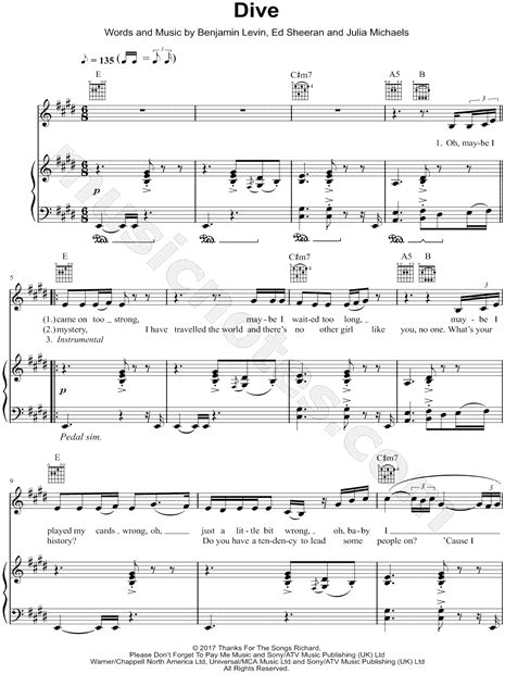 Ed Sheeran "Dive" Sheet Music in E Major (transposable) - Download & Print - SKU: MN0172653