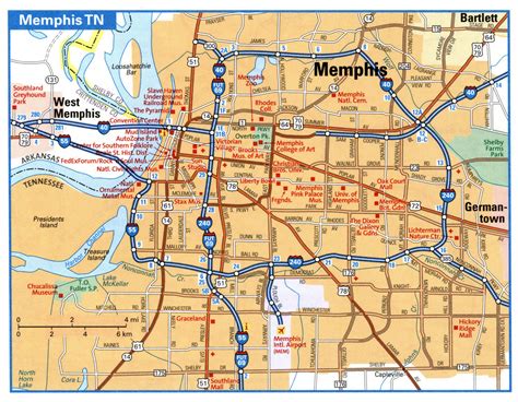 Memphis city interstate highway map road free toll I40, I55, I69, I240 ...