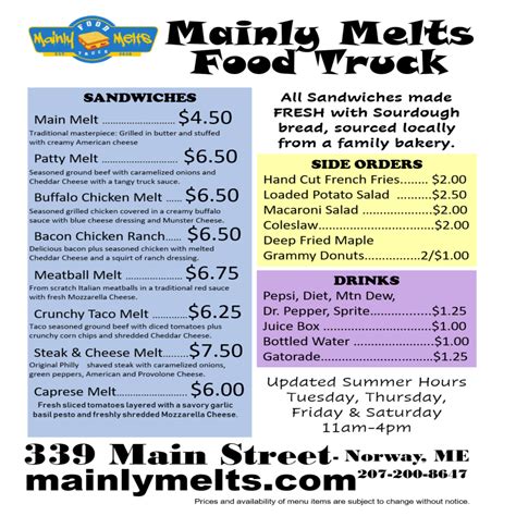 Lunch Menu | Mainly Melts Food Truck